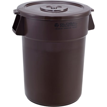 Global Industrial Plastic Trash Can with Lid, 44 Gallon Brown 240462BNCL